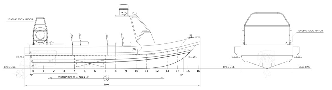 8.5M Class FRP for Peruvian Navy Profile Blueprint